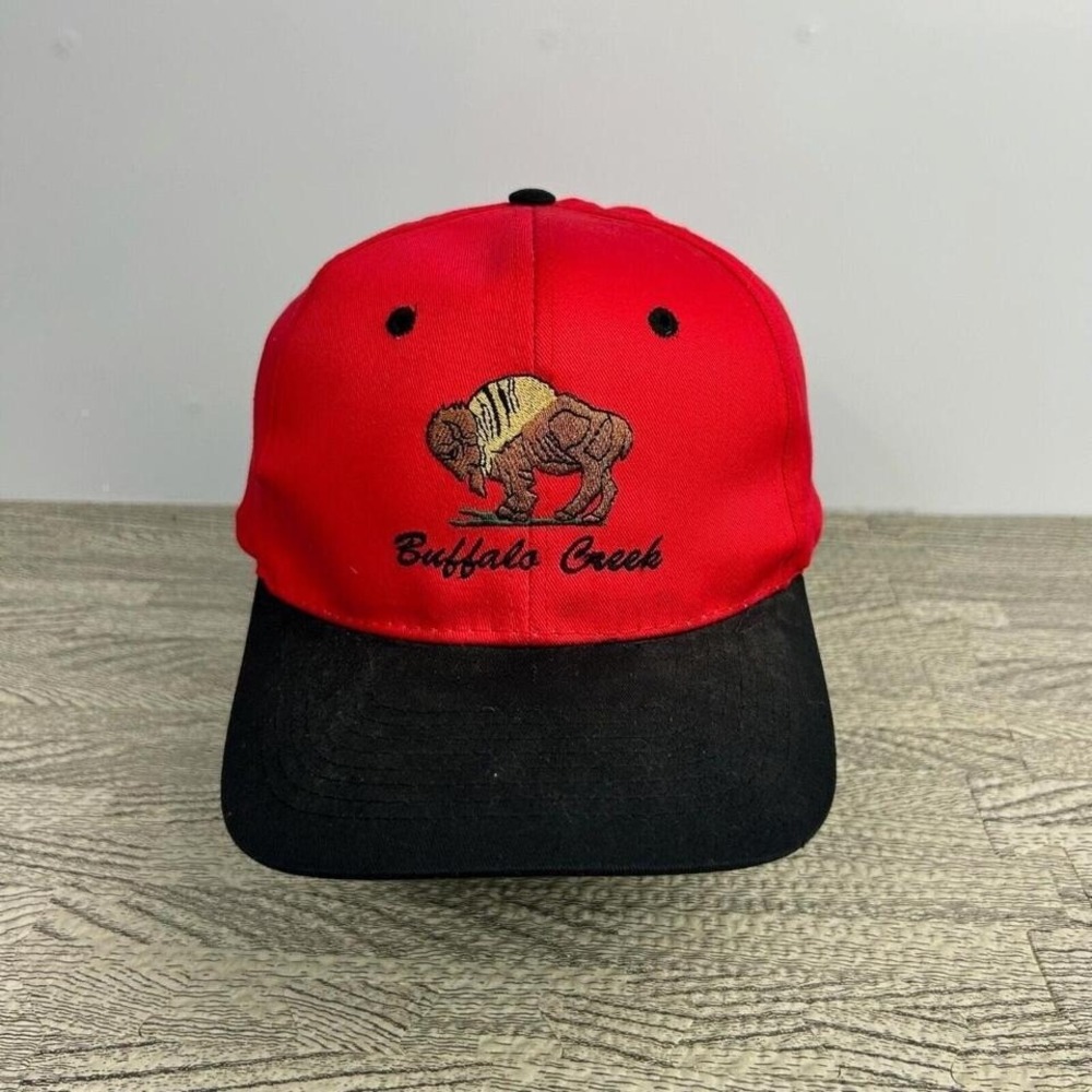 Vintage Buffalo Creek Hat Cap Snap Back Red Embroidered Bison Animal Nature